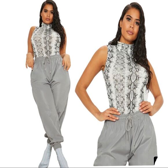 Rellamped Gray Snakeskin Print mesh Bodysuit sz M - Picture 3 of 8